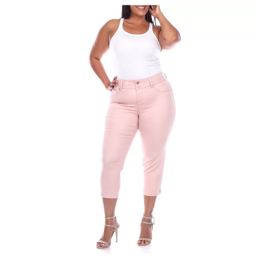 White Mark Jeans Mid Rise Plus Size 22Premium Denim Capris In Dark Pink